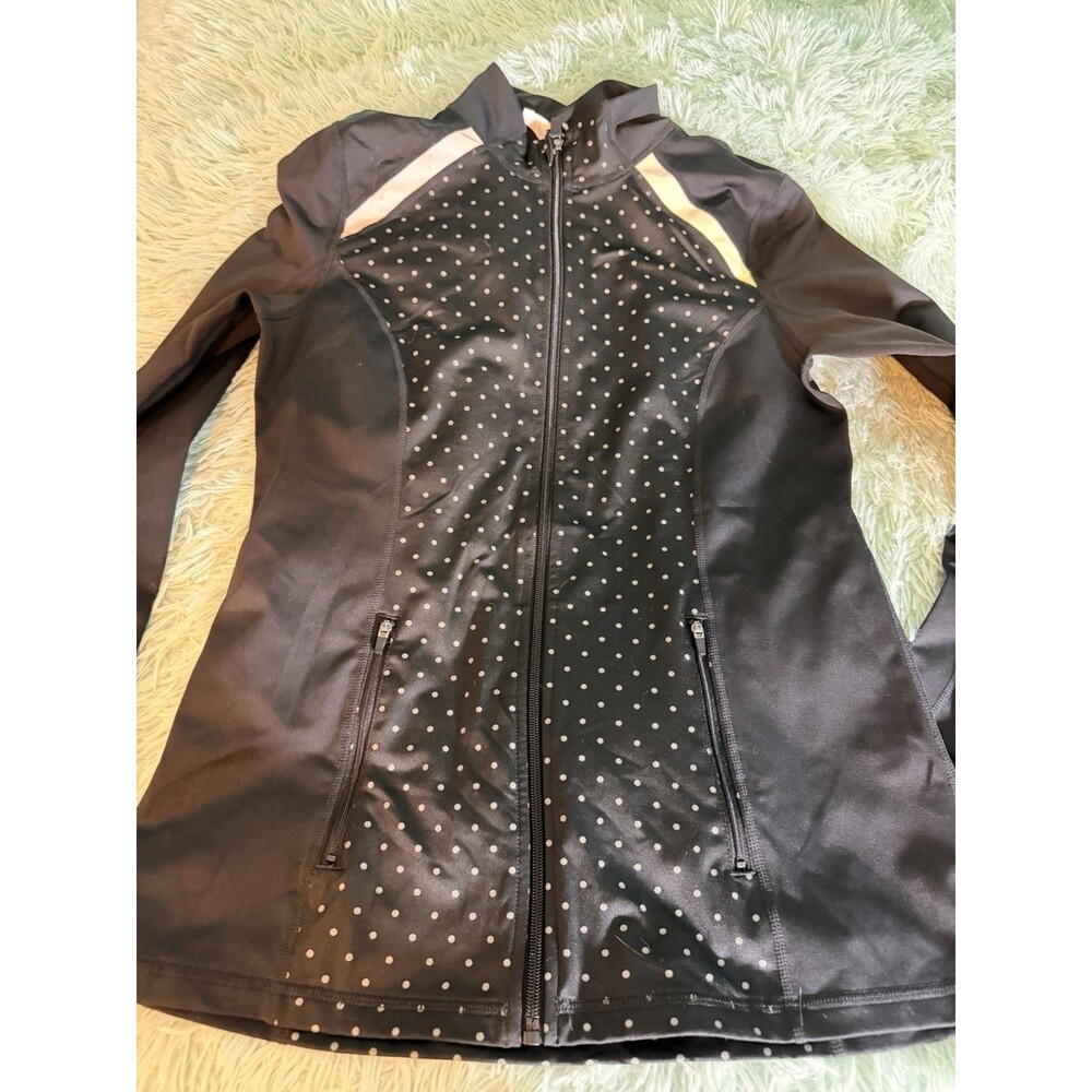 Ideology Women’s Athletic Black Polka Dots Running Zip Up Jacket New Sz M White